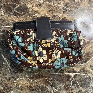 Miche Brown Floral Clutch with Teal & Yellow Flowers